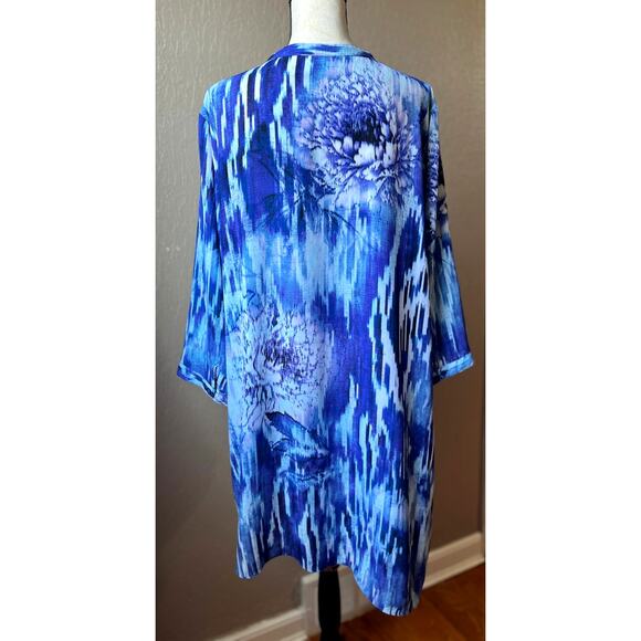 Chico's Women's Asymmetrical Overlay Tunic Top Floral Blue Sequins Size 3/XL/16 - Picture 2 of 16